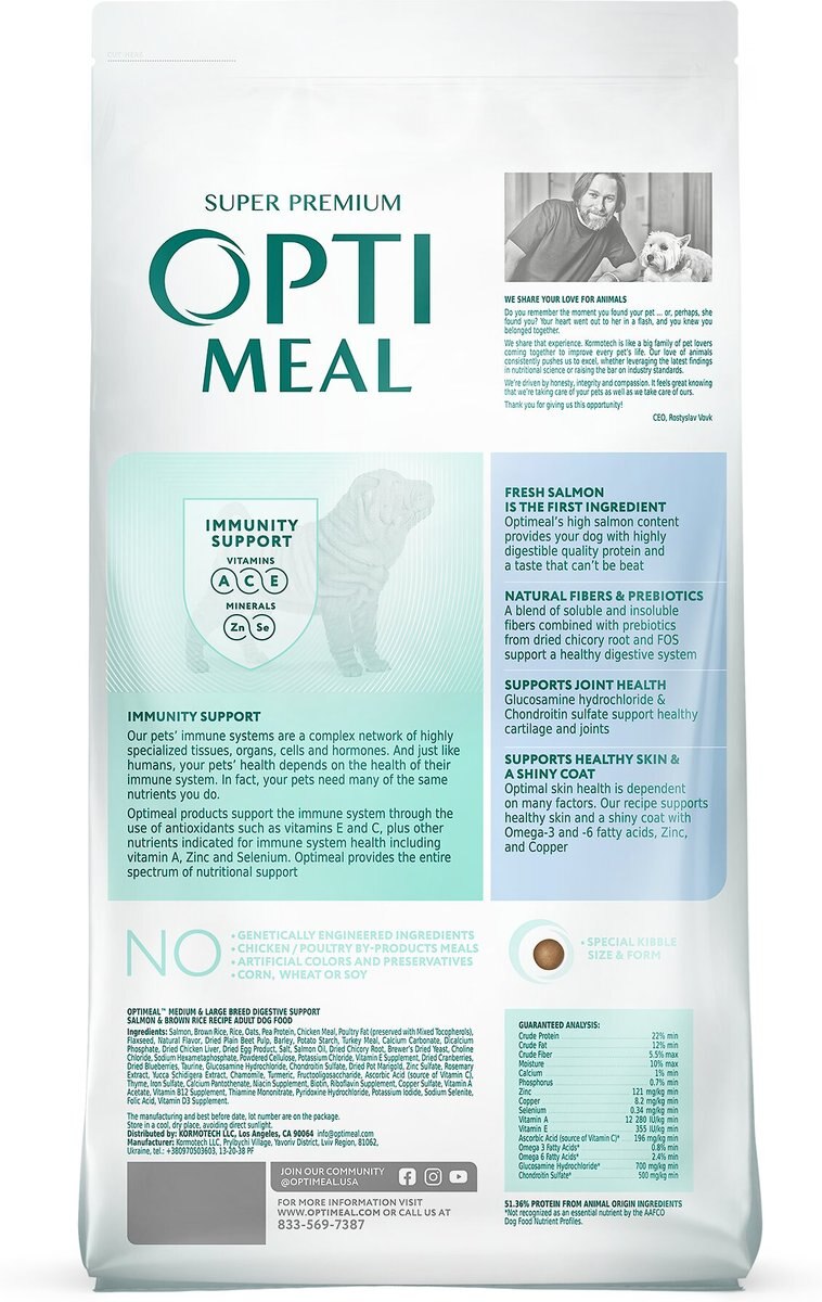 Optimeal Skin and Digestive Support Salmon and Brown Rice Recipe Medium and Large Breed Dry Dog Food