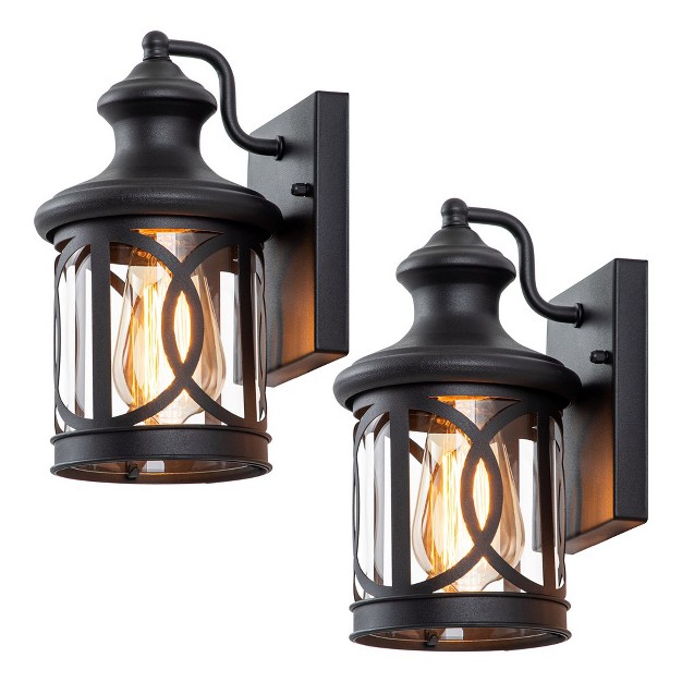 C Cattleya 2 pack 1 light Matte Black Outdoor Wall Sconce With Clear Glass Shade For House