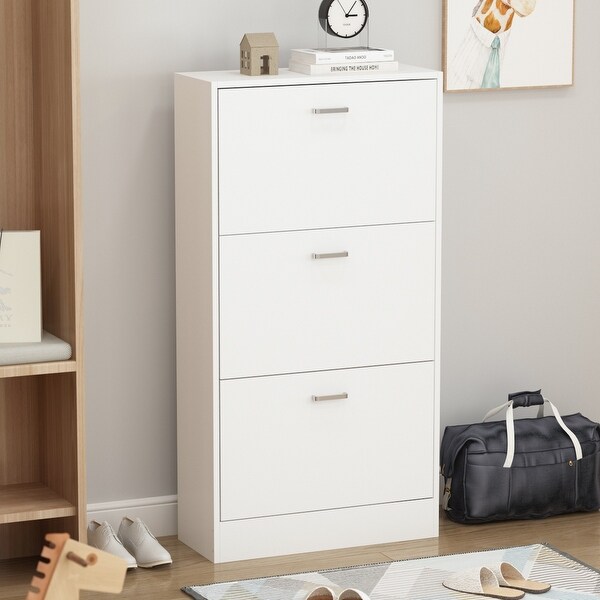 23.6W Trendy Shoe Storage Cabinet with 3 Large Fold-Out Drawers - - 35444450