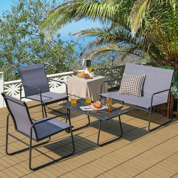 Costway 4 piece Metal Patio Furniture Chat Set Outdoor Conversation Table Garden