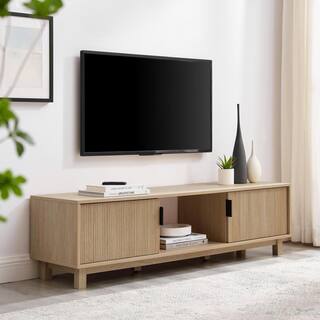 Welwick Designs 58 in. Coastal Oak Wood Mid-Century Modern TV Stand with 2 Reeded Doors Fits TVs up to 65 in. HD9723