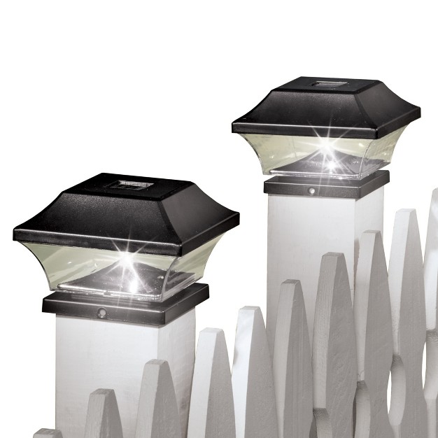 Collections Etc Solar Powered Black Post Caps Set Of 2 5 5 X 5 5 X 4