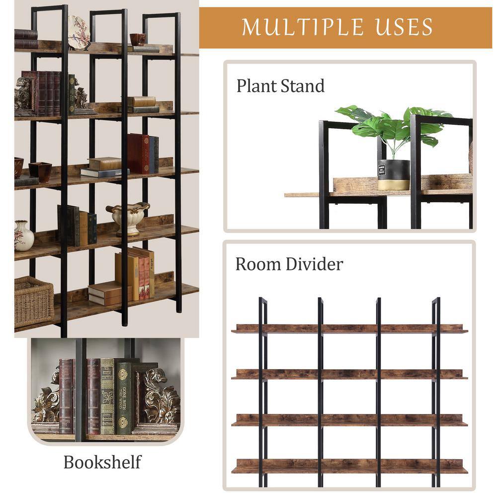 aisword 70.9 in. 5 Tier Bookcase Home Office Open Bookshelf Vintage Industrial Style-Shelf - Brown WF28617PBH6AAT