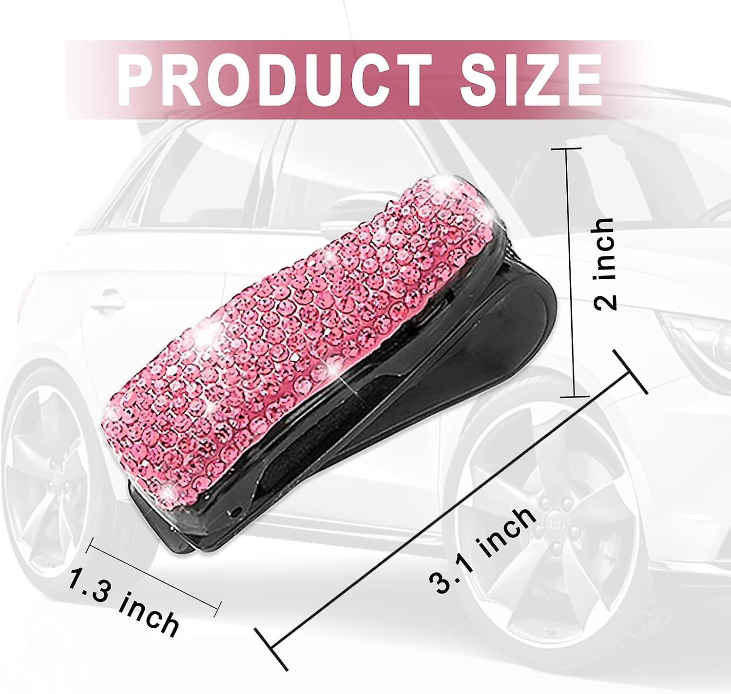 2 Pcs Glasses Holders For Car Sun Visor， Bling Crystal Rhinestones Eyeglasses Clip Hanger Mount With Ticket Card Clip For Women Girls