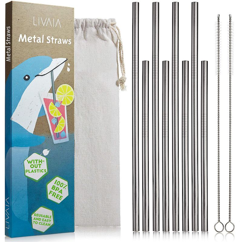 Glass Straws with Cleaning Brush and Cotton Bag - Dishwasher Safe by LIVAIA