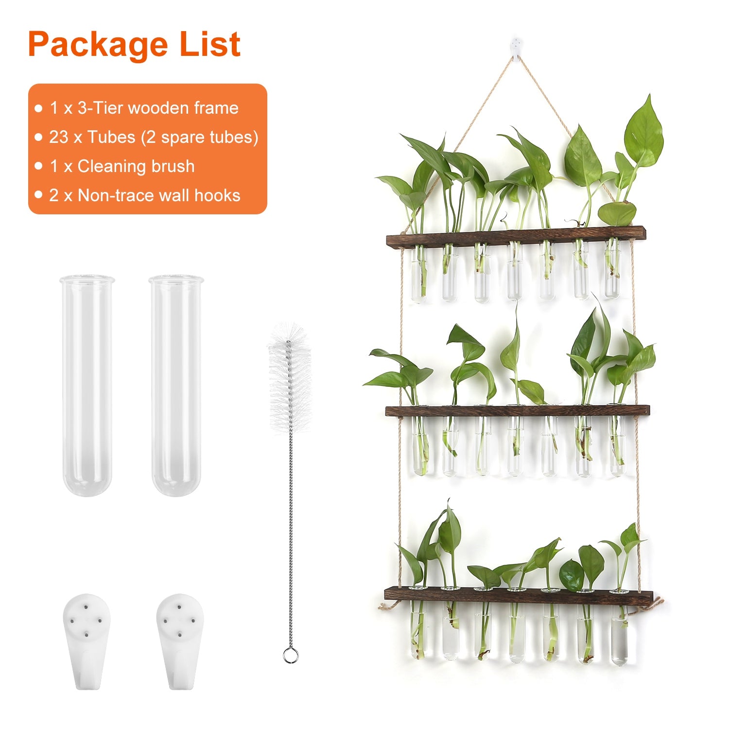 iMounTEK Wall Hanging Glass Planter 3 Tier 21 Tube Vase with Stand for Propagating Hydroponic Plants