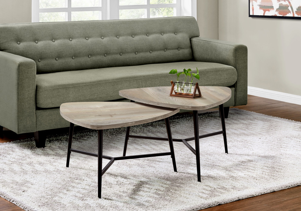 Table Set 2pcs Set Coffee End Side Accent Living Room Metal Beige Black   Industrial   Coffee Table Sets   by Monarch Specialties  Houzz