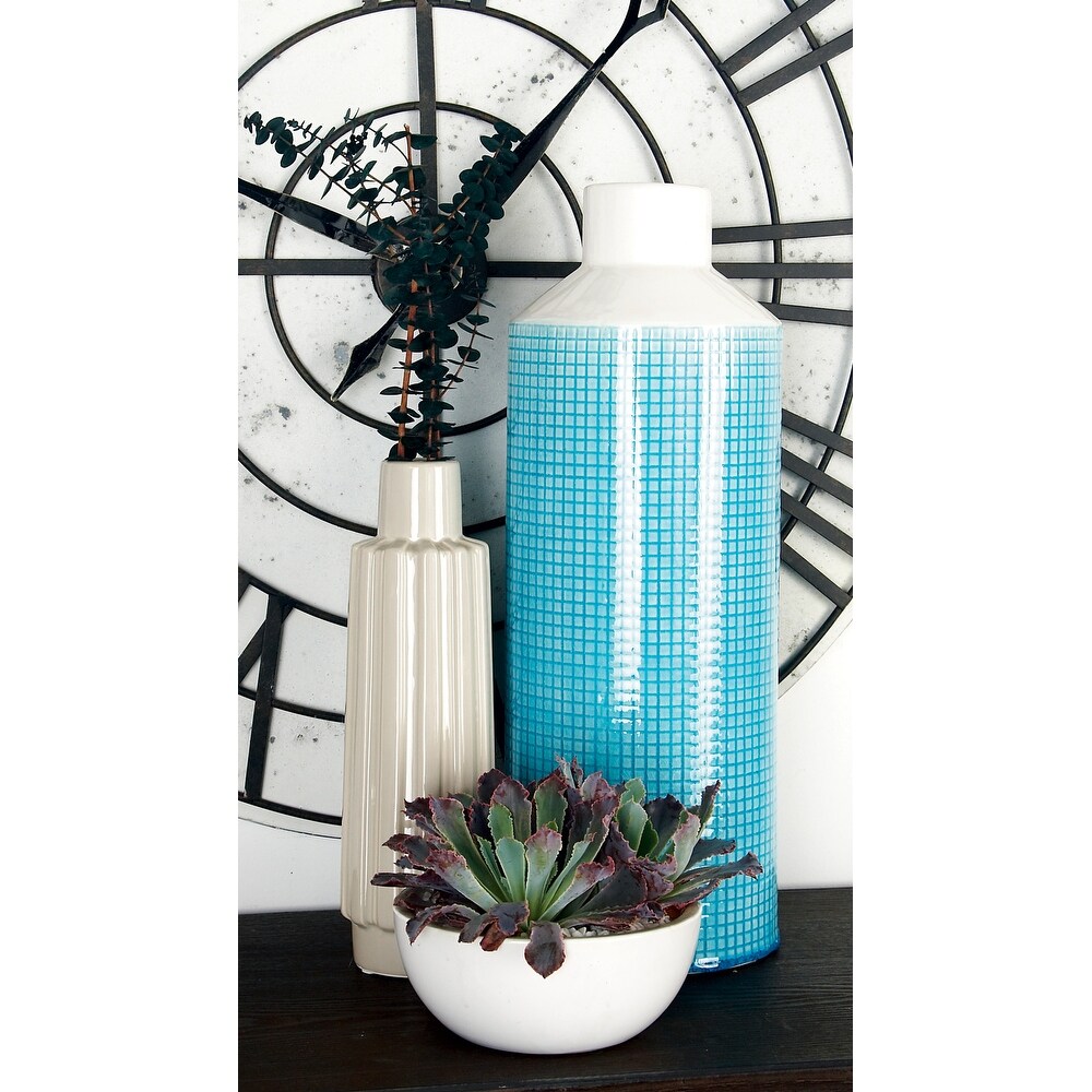 20 inch Contemporary Ceramic Blue and White Spouted Vase