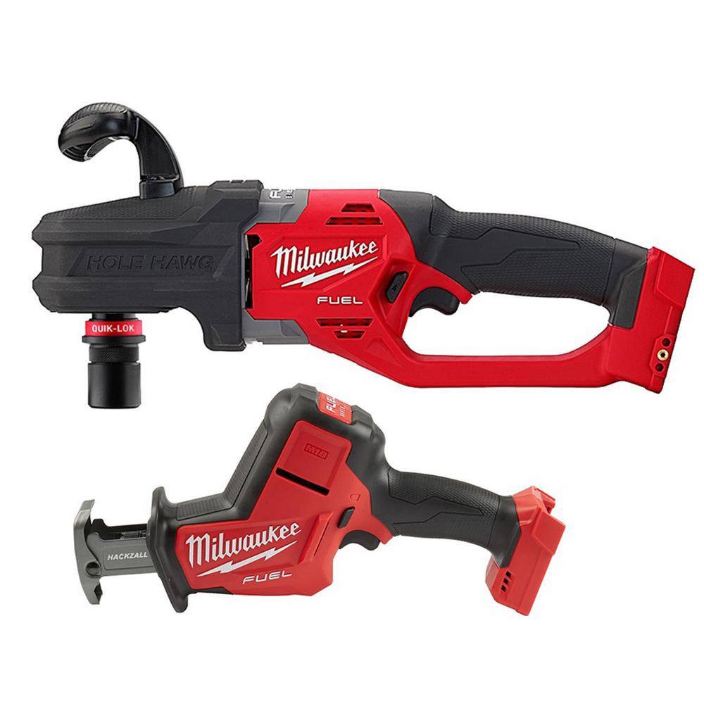 MW M18 FUEL 18V Lithium-Ion Brushless Cordless Hole Hawg 716 in. Right Angle Drill WQuick-Lok with M18 FUEL Hackzall 2808-20-2719-20