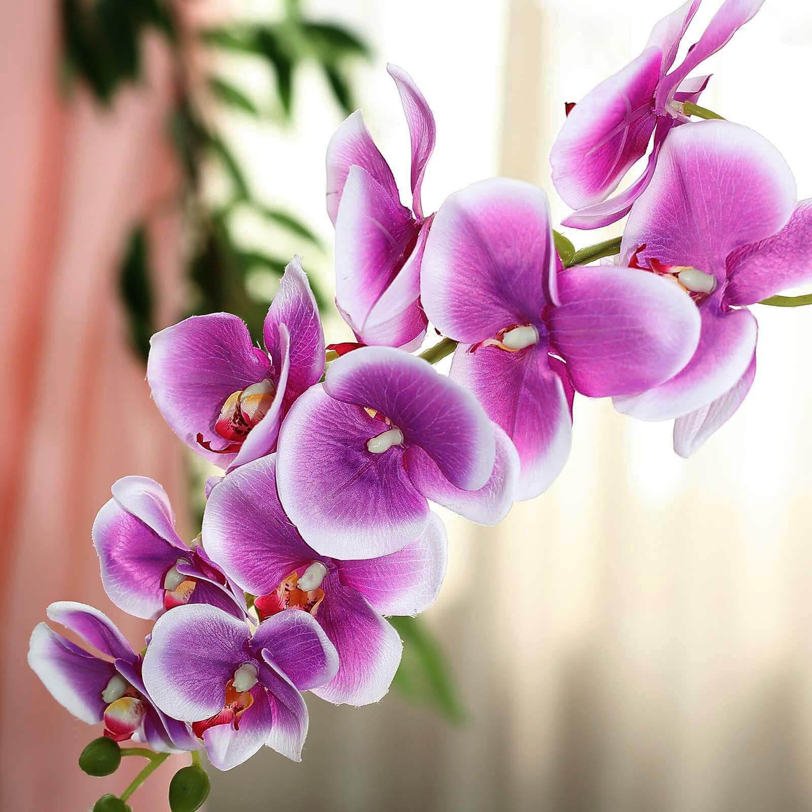 2 Stems White/Purple Artificial Silk Orchid Flower Bouquets 40