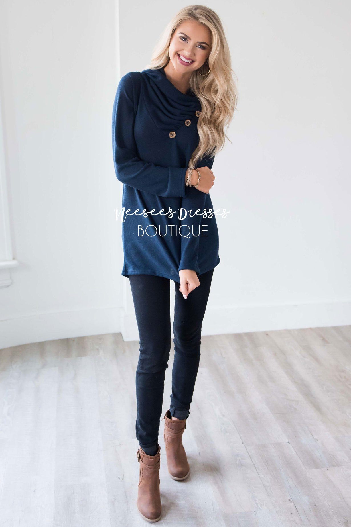 Button Detail Cowl Neck Tunic