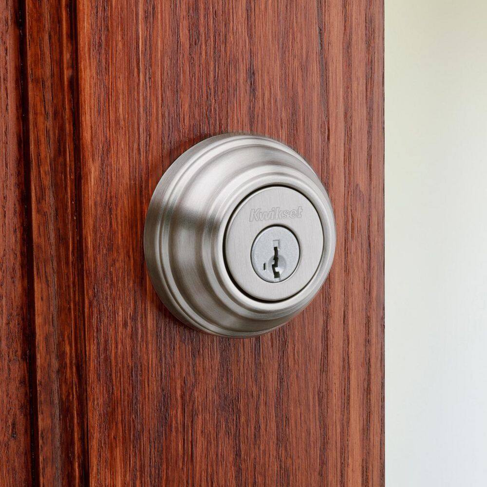 Kwikset Satin Nickel Single Cylinder Deadbolt featuring SmartKey Security with Microban Antimicrobial Technology 98015SMTCPK4V1