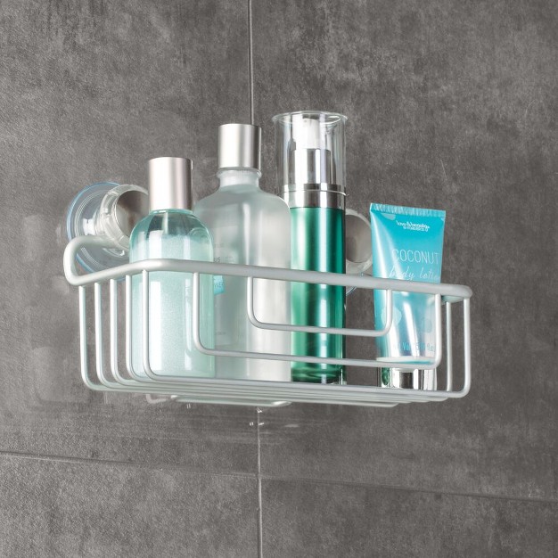 Idesign Metro Rustproof Aluminum Turn And Lock Suction Bathroom Shower Caddy Basket Silver