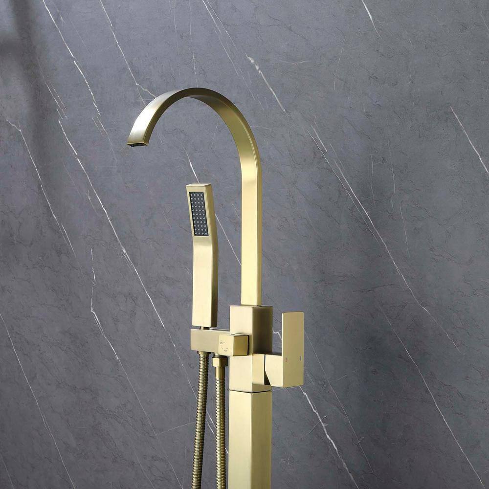 GIVING TREE Single-Handle Claw Foot Freestanding Tub Faucet with Pressure-Balanced Control with Hand Shower in Gold RMHDFAUC0032