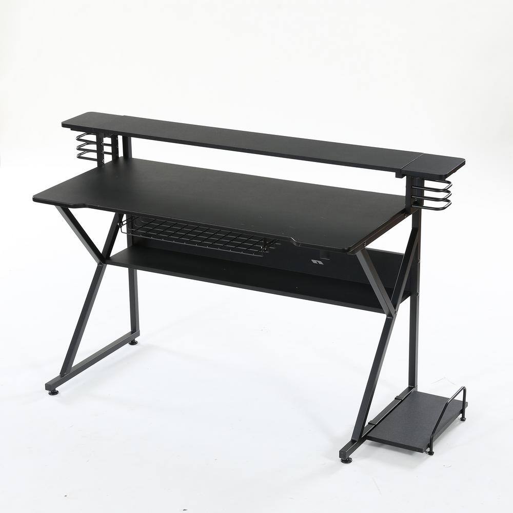 Tribesigns George 59 in. Rectangular Black Engineered Wood Computer Desk with Monitor Shelf CPU Stand FFHD-C0374