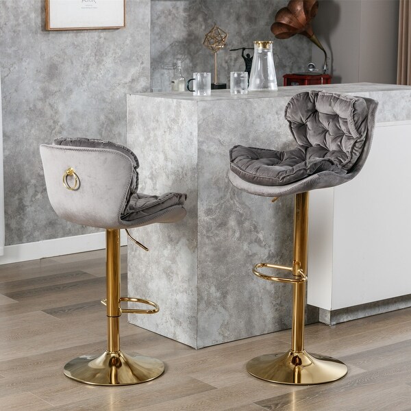 Set of 2 Velvet Counter Height Adjustable Swivel Bar Stools