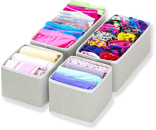 SimpleHouseware Foldable Cloth Storage Box Closet Dresser Drawer Divider Organizer Basket Bins for Underwear Bras, Gray (Set of 4)