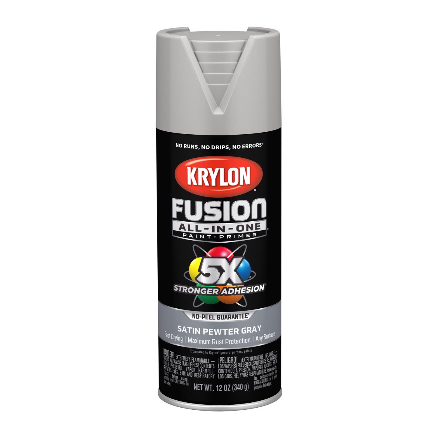 Krylon Fusion All-In-One Satin Pewter Gray Paint+Primer Spray Paint 12 oz