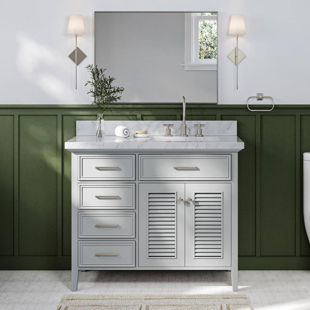 ARIEL Kensington 43 in. Bath Vanity in Grey with Marble Vanity Top in Carrara White with White Basin D043S-R-VO-GRY