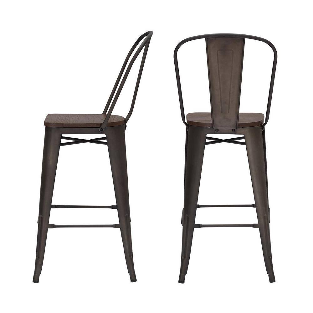 StyleWell Finwick Matte Gunmetal Backed Bar Stool with Dark Wood Seat (Set of 2) CW827A-29-GMM