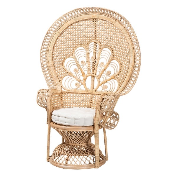 Ediva Modern Bohemian Natural Brown Rattan Peacock Accent Chair