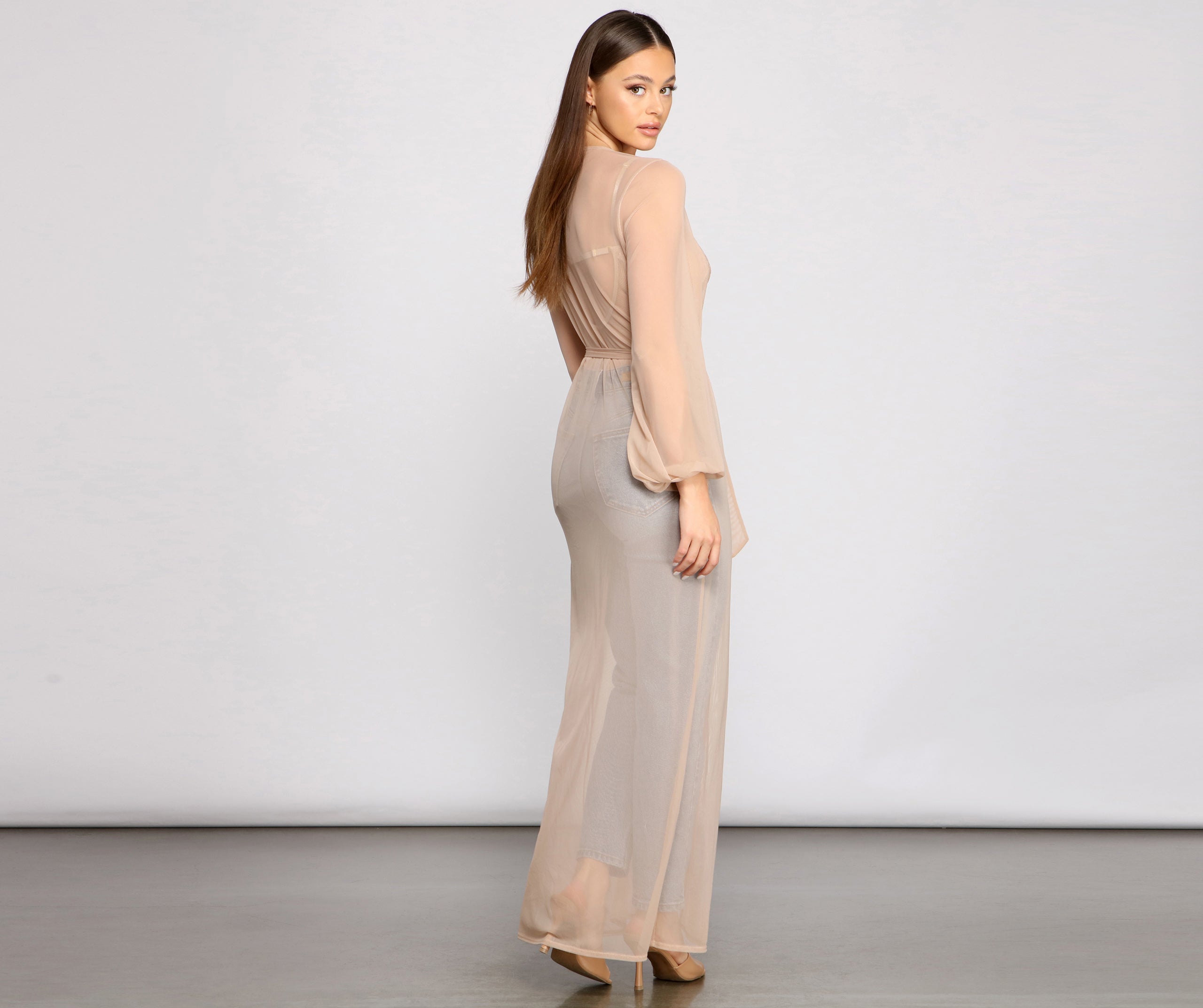 Mesh Tie Waist Long Duster