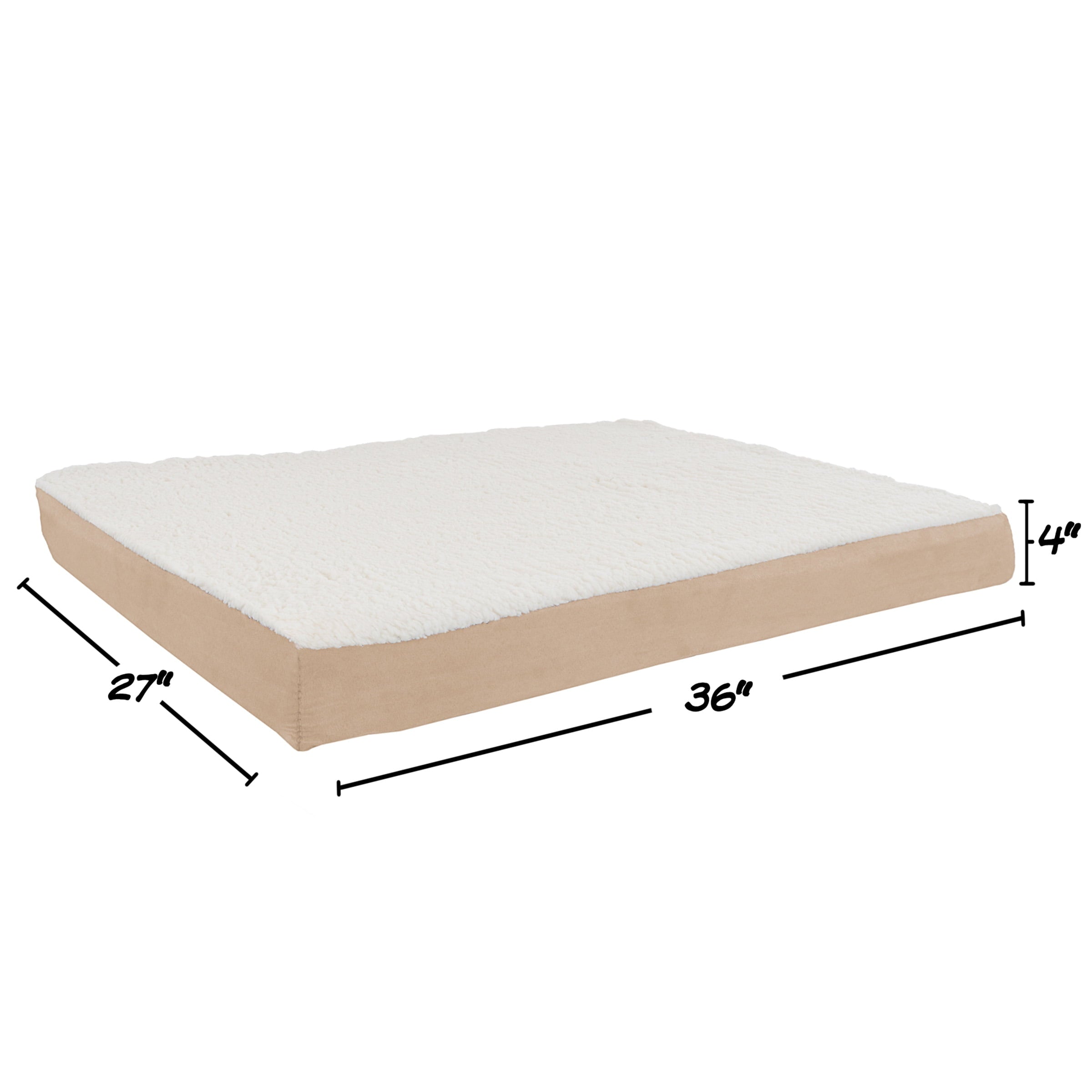 Dog Bed Orthopedic Sherpa Top Pet Bed with Memory Foam and Removable Cover 36x27x4 Tan