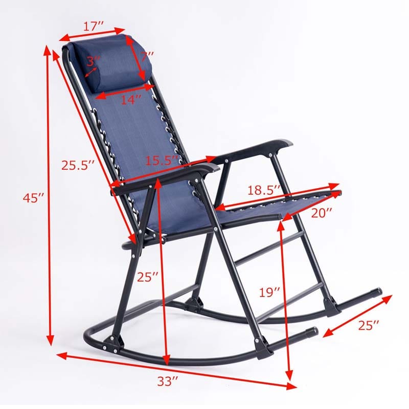 Patio Folding Zero Gravity Rocking Chair Outdoor Beach Camping Chair with Pillow & Armrests