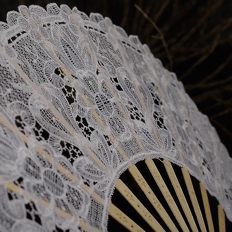 Hand Held Folding Fans Openwork Lace Lightweight Fans For Wedding Supplies1pcs- White