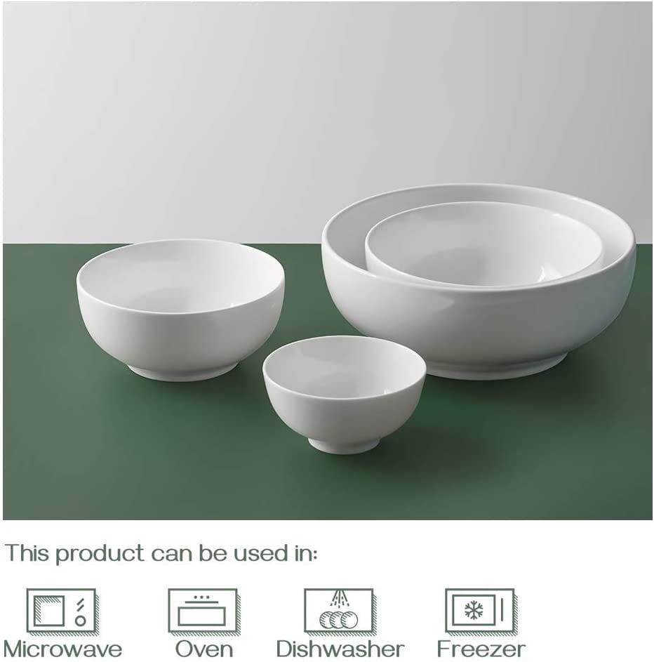 DOWAN Serving Bowl Ceramic， White Mixing Nesting Bowl， 86/36/24/8.5 Ounces Salad Bowls for kitchen， Mix Serving Bowl Set of 4， Dishwasher and Microwave Safe