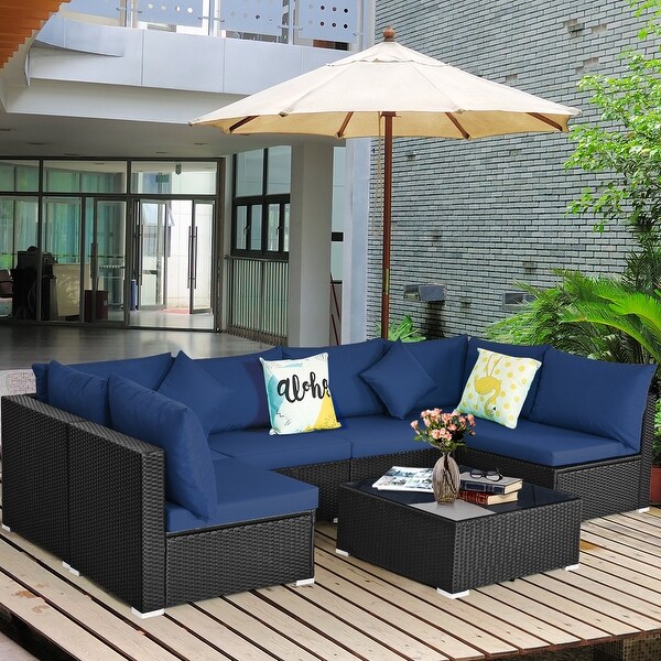 Costway 7PCS Patio Rattan Sofa Set Sectional Conversation Furniture