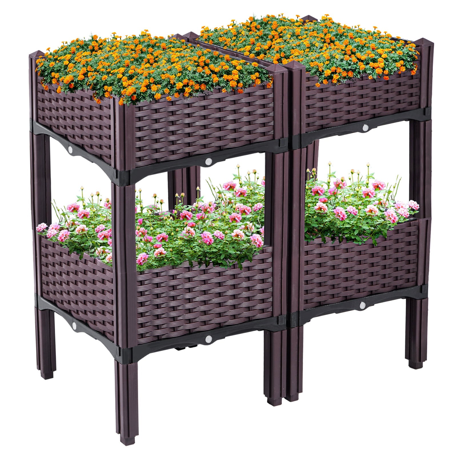 VEVOR Raised Plastic Garden Bed, Set of 4 Elevated Planter Box , 15.7