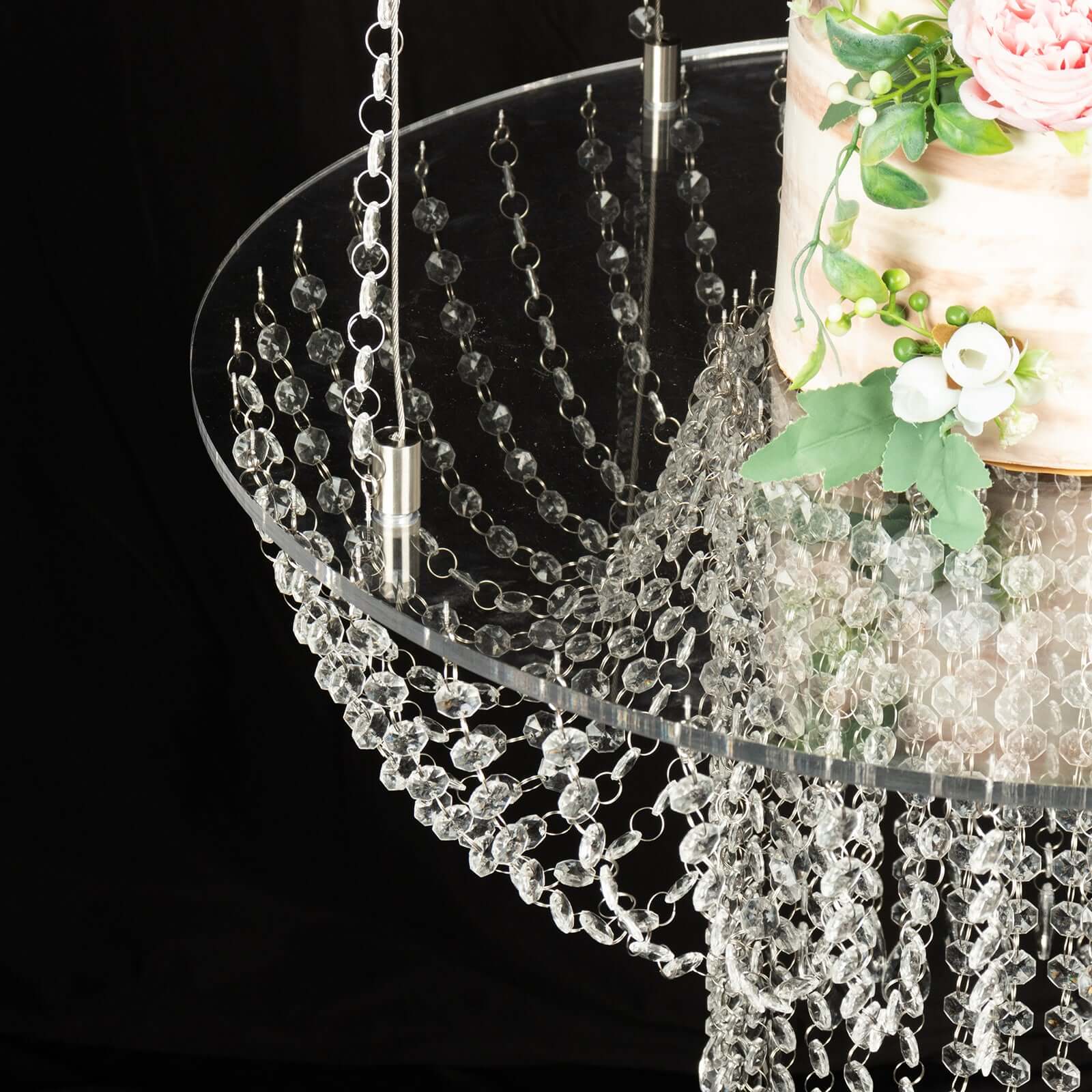 Acrylic Hanging Crystal Chandelier Cake Stand, Drape Suspended Wedding Cake Swing With 5ft Steel Wire String Bead Chains - 25