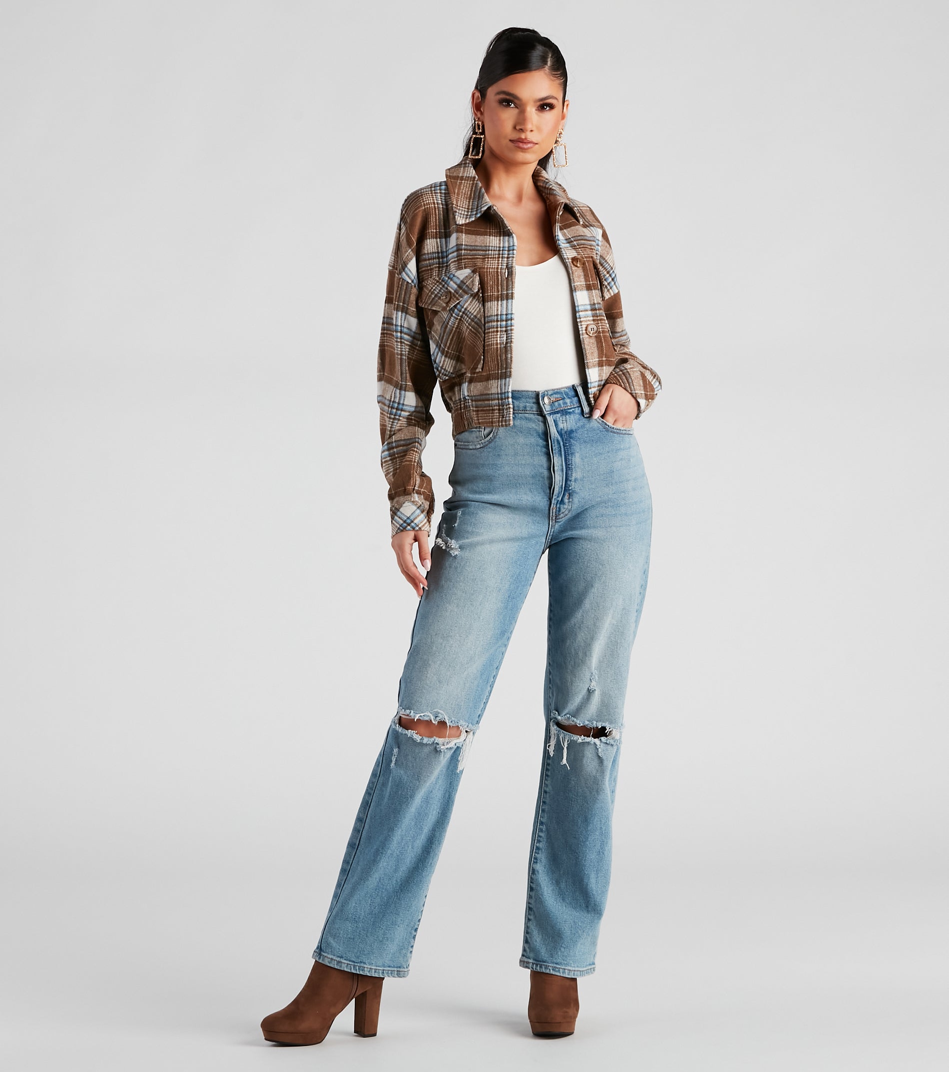 Autumn Nights Plaid Cropped Shacket