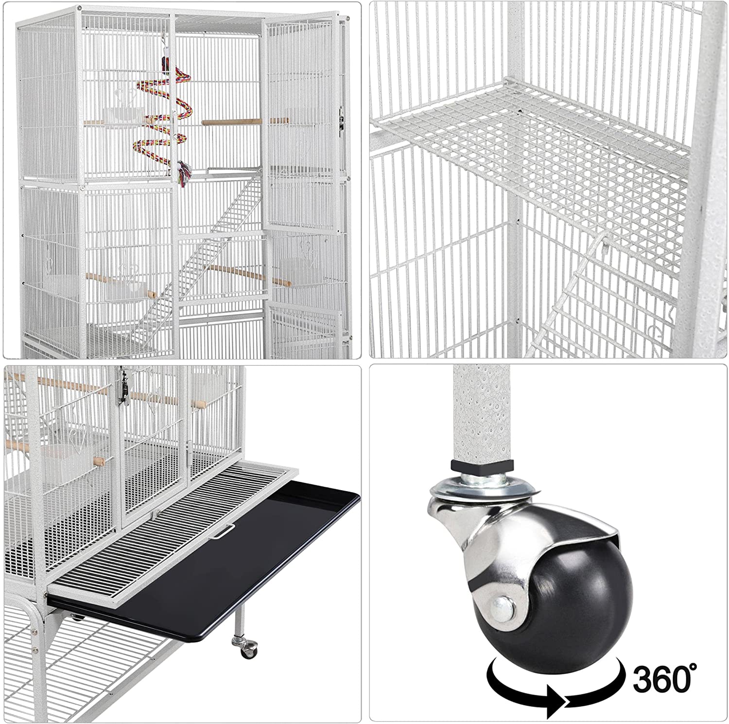 69'' Extra Large Bird Cage Metal Parrot Cage w/Detachable Stand for Mid-Sized Parrots Cockatiels Conures Parakeets Lovebirds Budgie Finch