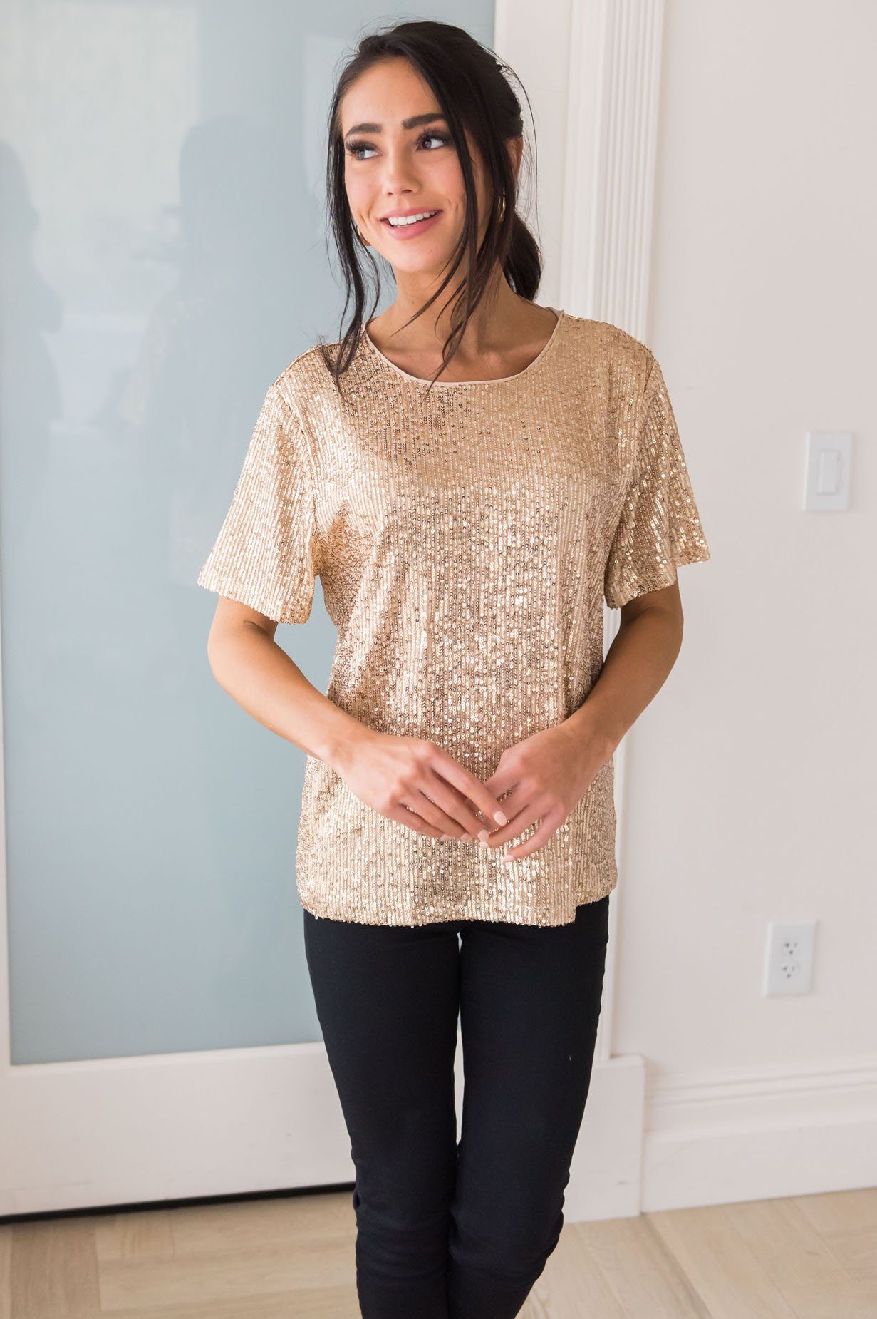 Love Actually Modest Sequin Blouse