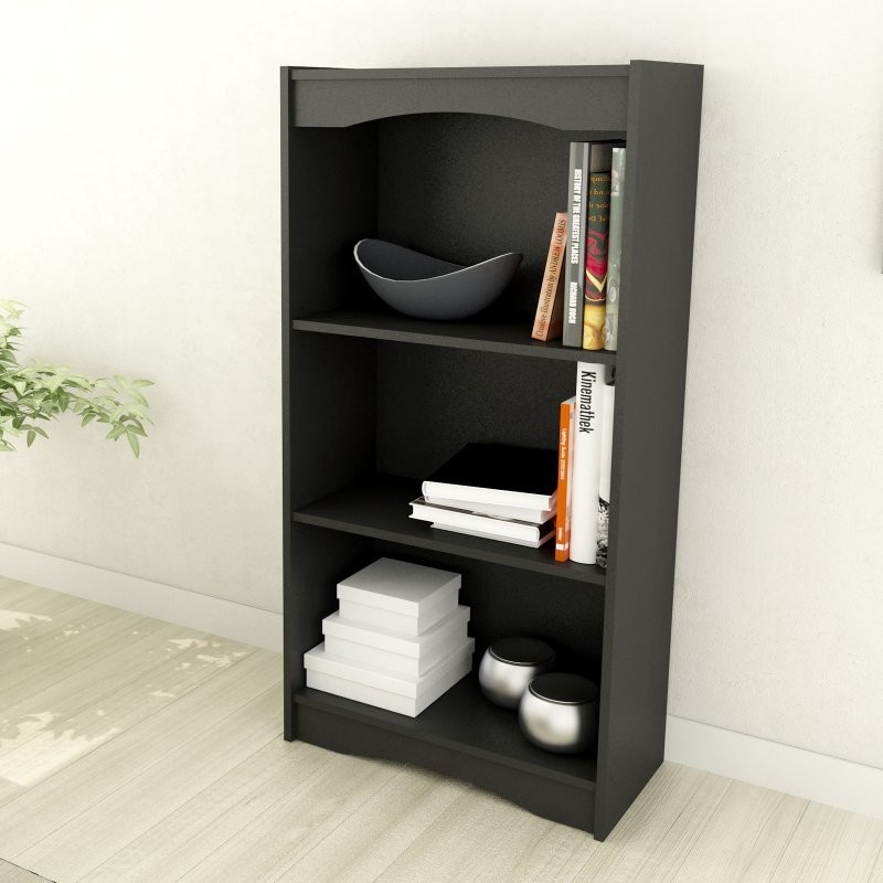 Hawthorn Black Engineered Wood 48 quotTall Adjustable 3 Shelf Bookcase   Contemporary   Bookcases   by Homesquare  Houzz