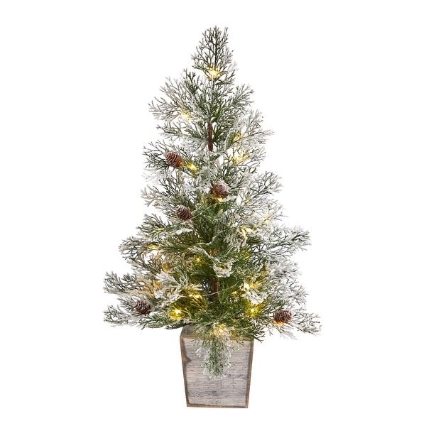 2' Frosted PreLit Christmas Tree with Pinecones in Decorative Planter