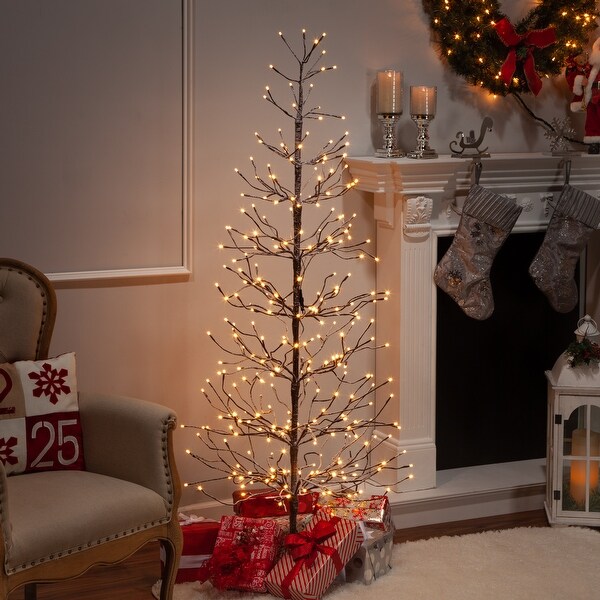 6 ft Tall Snowy Brown Pre Lit Tree with 296 Warm White LED Lights