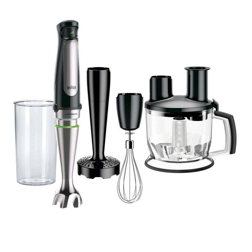 Braun MultiQuick MQ7077X SmartSpeed SS Immersion Hand Blender w 1.5 C Food Processor Whisk Masher and Beaker MQ7077X