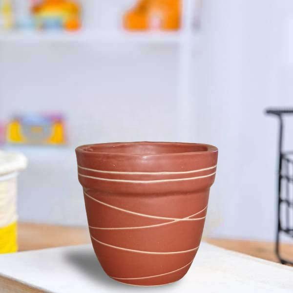 4.5 inch (11 cm) Thread Design Round Ceramic Pot with Rim