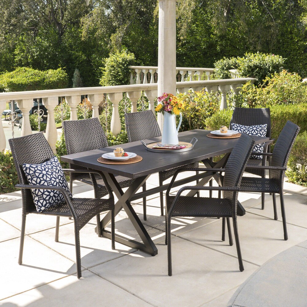 Harbor Outdoor 7 piece Rectangular Wicker Aluminum Dining Set by Christopher Knight Home