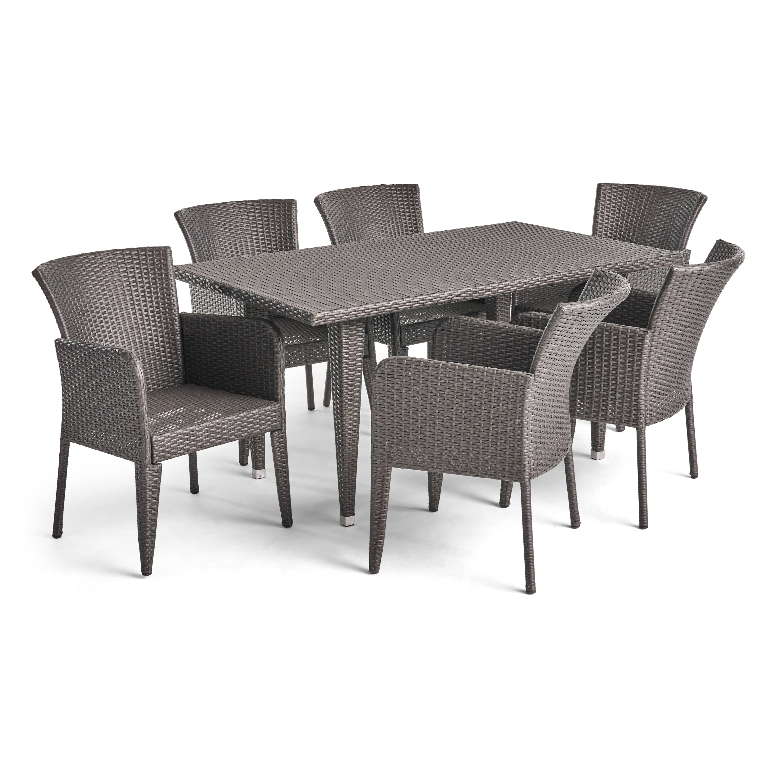 Hans Outdoor 7 Piece Wicker Dining Set, Grey