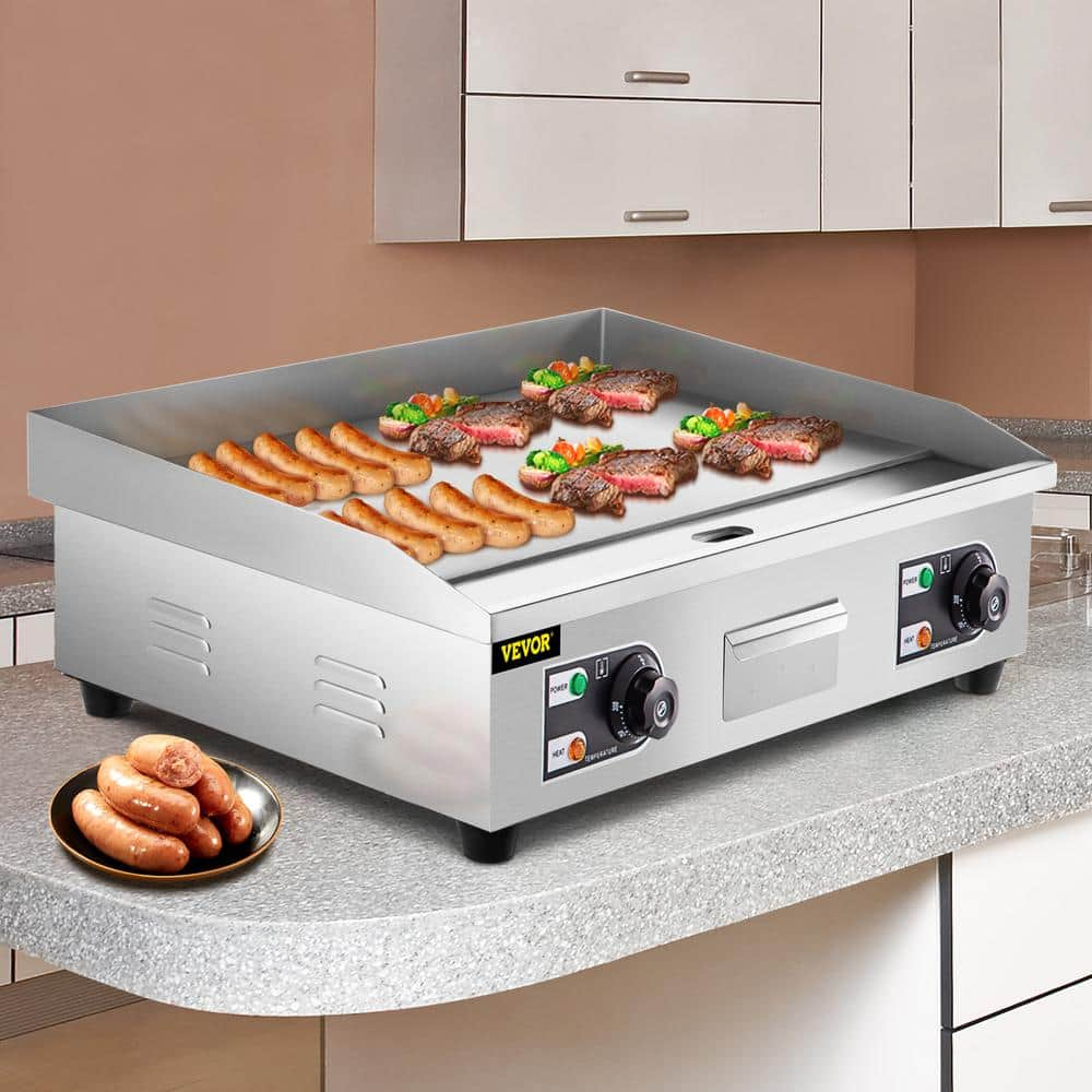 VEVOR 26 in. Commercial Electric Griddle 3200 Watt 50°C - 300°C Stainless Steel Electric Flat Top Grill with Drip Hole DBLYCQP26110VEQR3V1