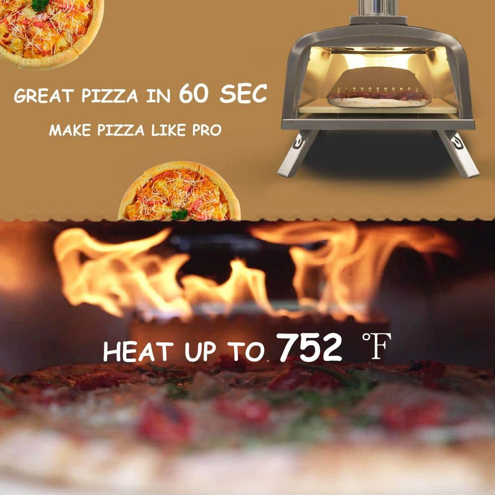 Wildaven 12 in.Wood Fired Outdoor Pizza Oven, Portable Pellet Pizza Maker with Pizza Stone, Pizza Peel, Foldup Legs, Cover-Silver YB00RA0705002