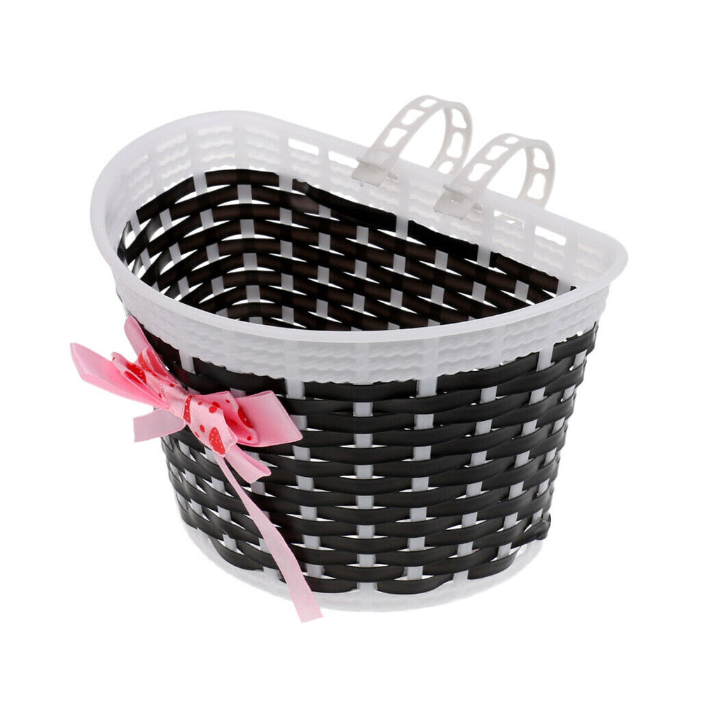 Bicycle Basket Children Bike Plastic Knitted Bow Knot Front Handmade Bag