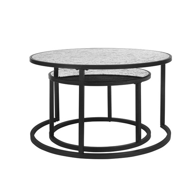 Round Coffee Table Set of 2 Set of 2 Nesting Tables， Metal Frame and Glass Top End Tables for Living Room Bedroom