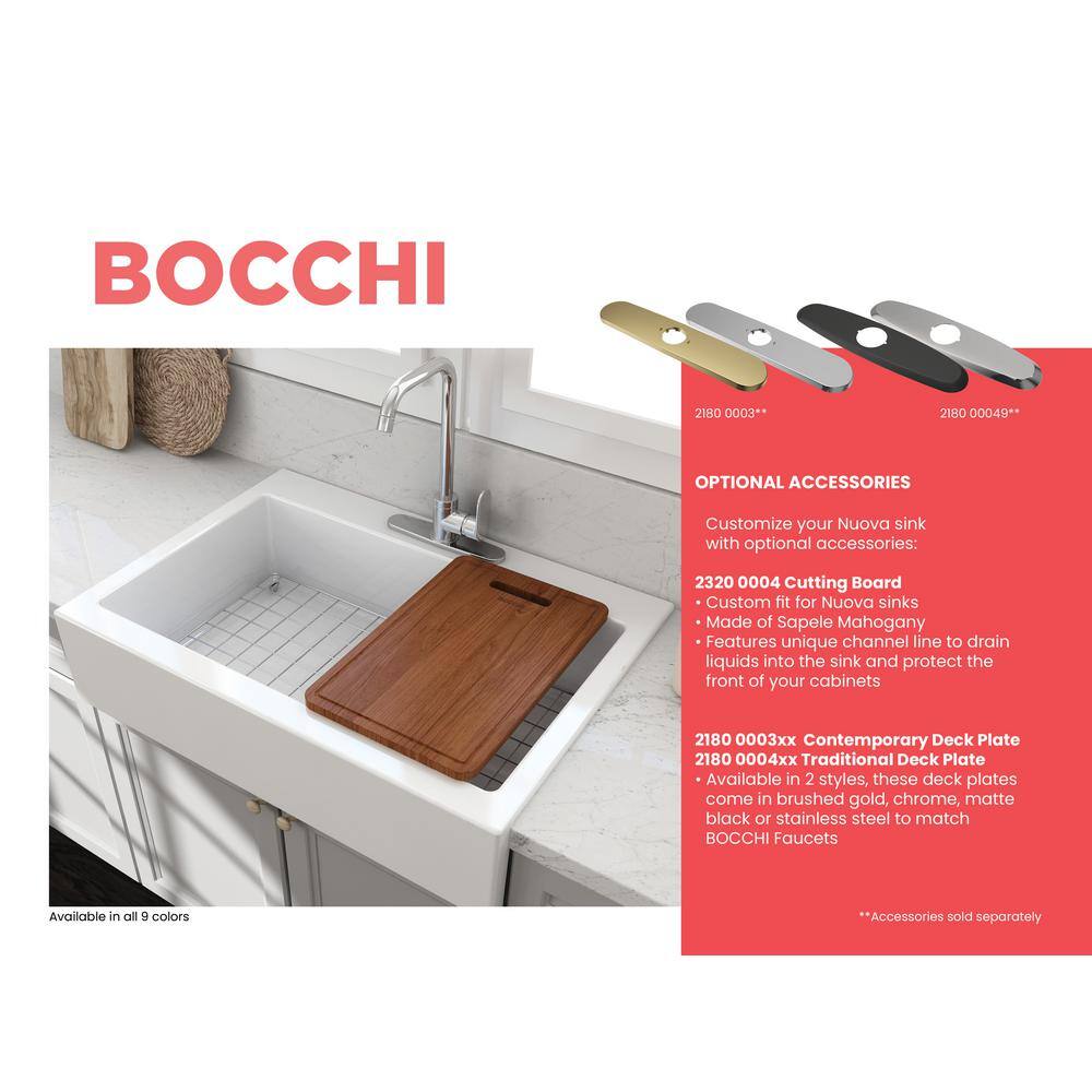 BOCCHI Nuova White Fireclay 34 in. Single Bowl Drop-In Apron Front Kitchen Sink with Protective Grid and Strainer 1500-001-0127