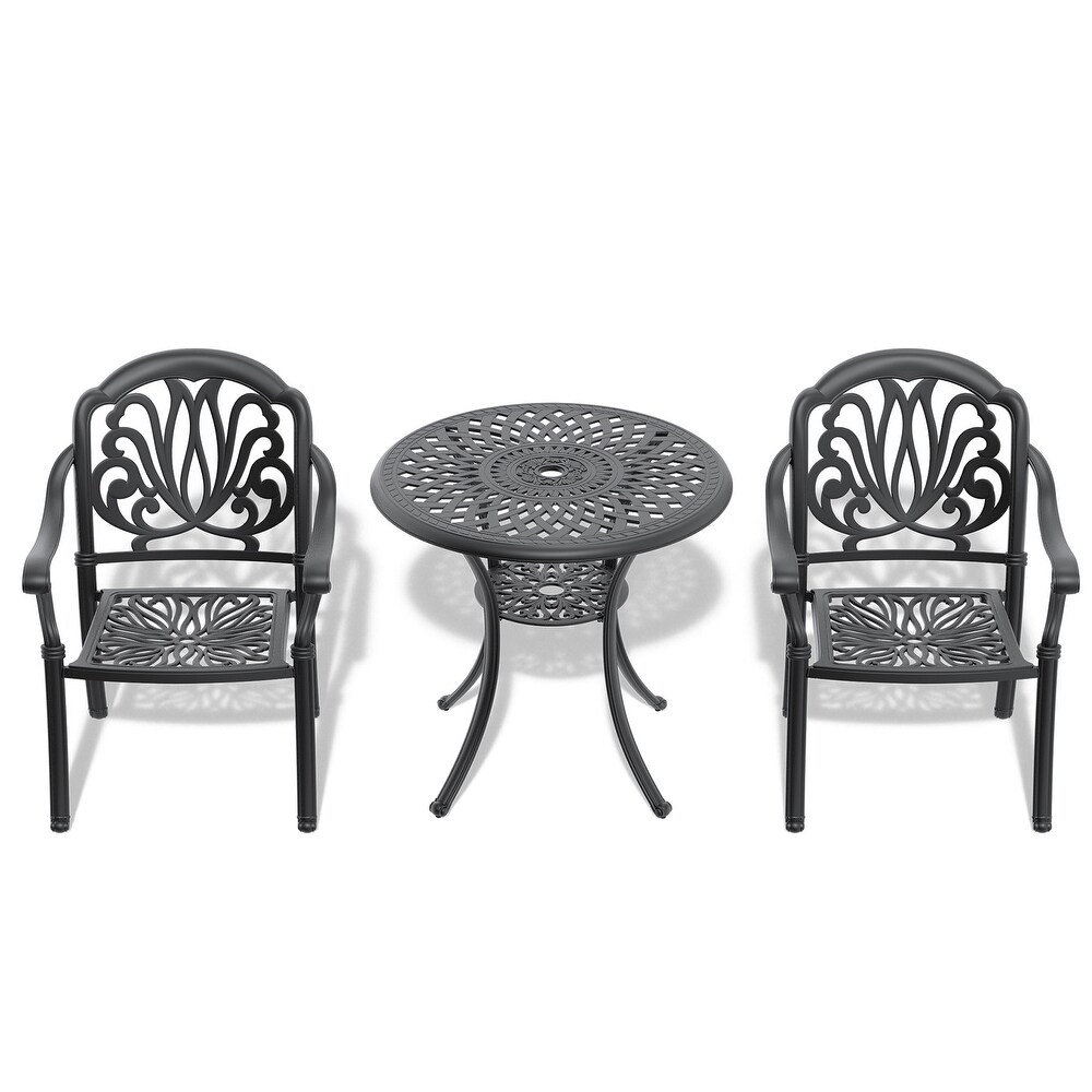 3 Piece Black Cast Aluminum Patio Furniture with Cushions In Random Colors
