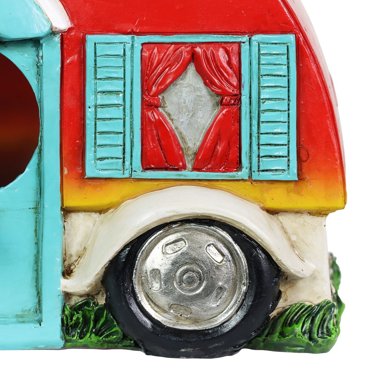 Exhart Hand Painted Hanging Camping Trailer Resin Bird House， Red/Blue